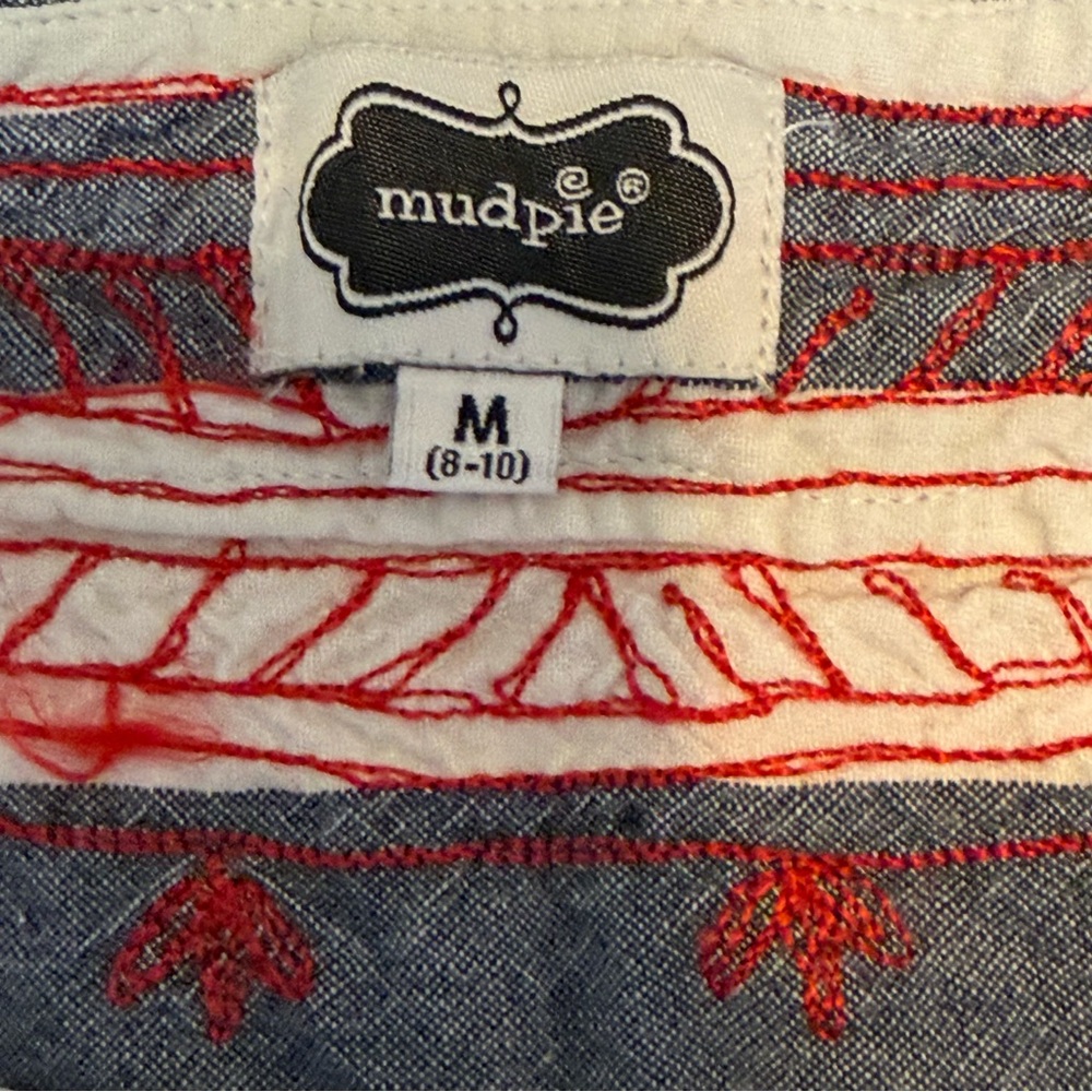 Mud Pie Striped Embroidered Tunic Top Red Blue Boho Size M 8-10 - Picture 5 of 6